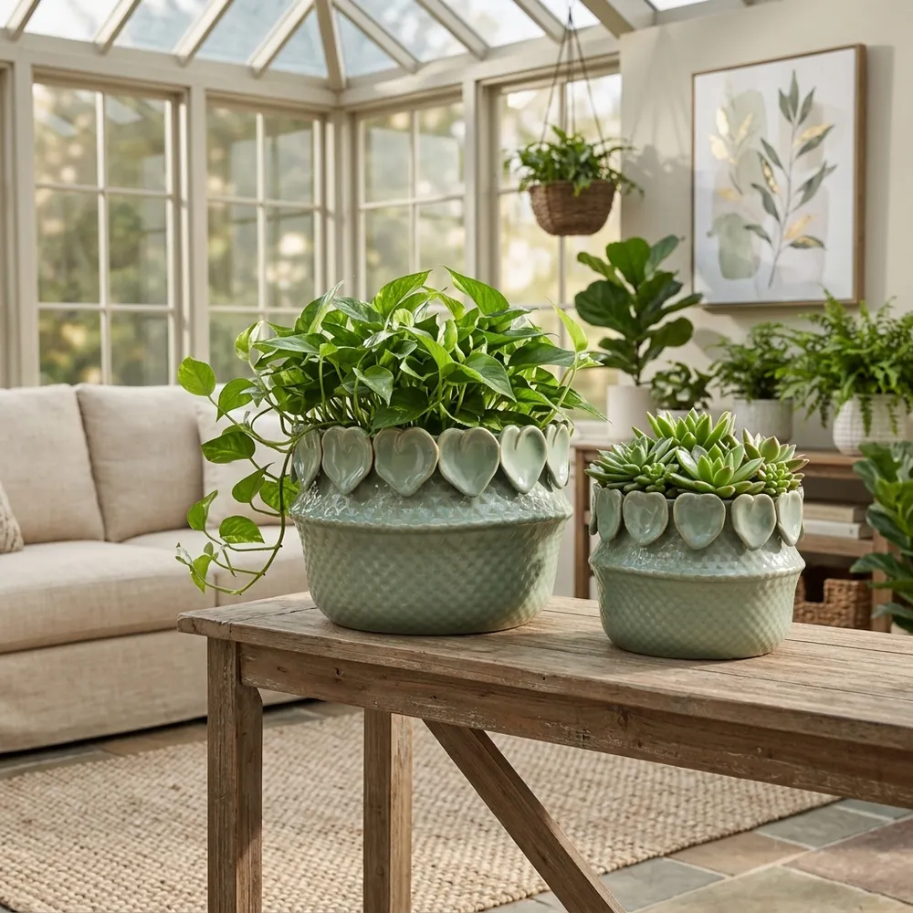 FALLONRUN SET OF 2 GREEN PLANTER 7 (IN)