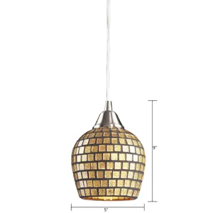 Fusion 5'' Wide 1-Light Mini Pendant - Satin Nickel with Gold Leaf Mosaic 2