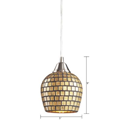 Fusion 5″ Wide 1-Light Mini Pendant - Satin Nickel with Gold Leaf Mosaic