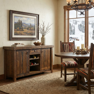 Barnwood Sideboard with Wine Rack Shelves - Antique Oak Top