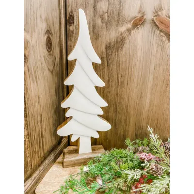 Wooden Tree w/ White Enamel 5x2x12in