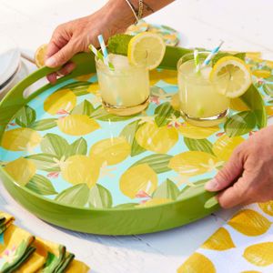 Lemon Blossoms  Round Lacquer Serving Tray 3