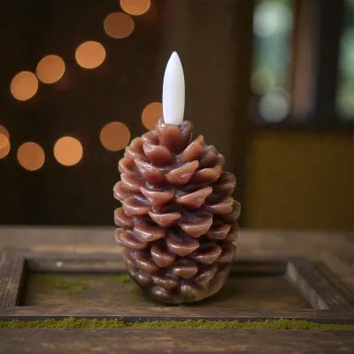 Mini Pinecone Realistic Flame 2.75in H Set of 2