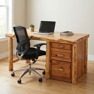 Cedar Log File Desk without keyboard slide - Right Side File - Natural - Armor
