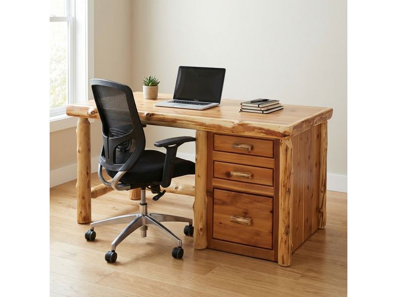 Cedar Log File Desk without keyboard slide - Right Side File - Natural - Armor 1