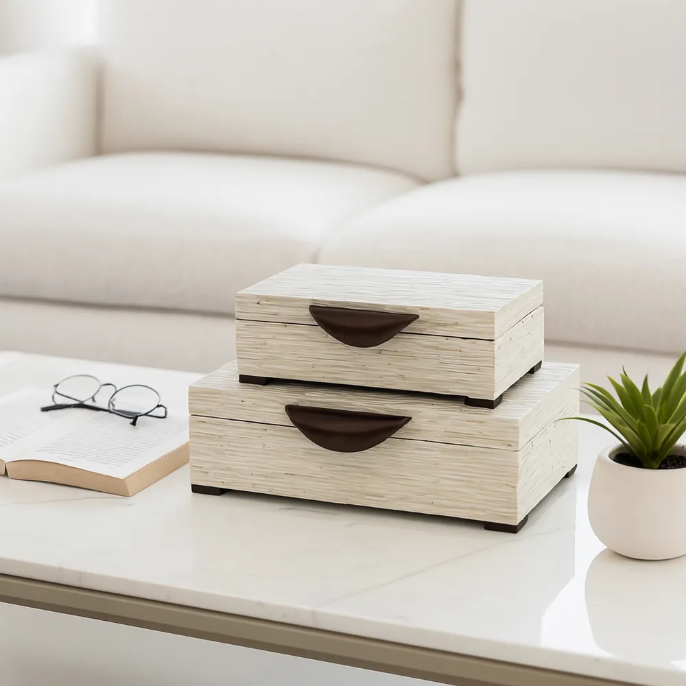 DIXONLEY SET OF 2 IVORY BOXES 4 (IN)