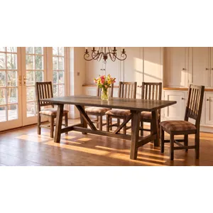 Heritage Oak Millwright Saw Horse Dining Table - 60"L x 42"W x 30"H 2