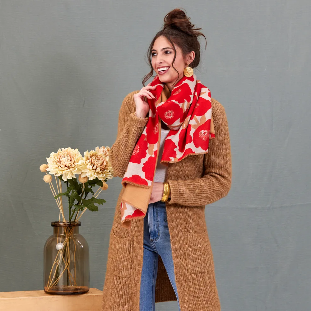 Poppies Red Reversible Wrap Scarf