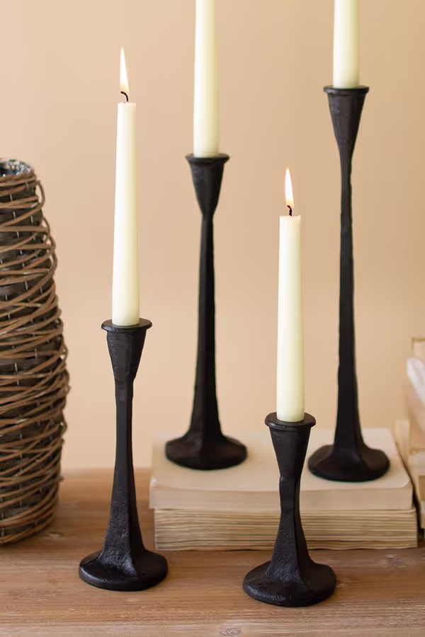 Set of 4 Cast Iron Taper Candle Holders