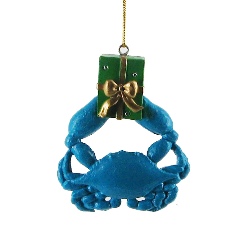 3" BLUE CRAB W/GIFT CHRISTMAS ORNAMENT