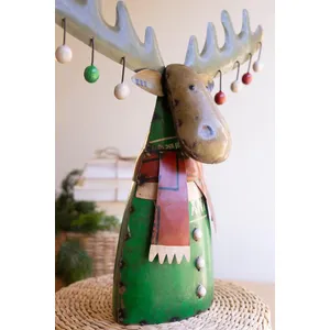 Recycled Metal Christmas Moose with Ornaments 2