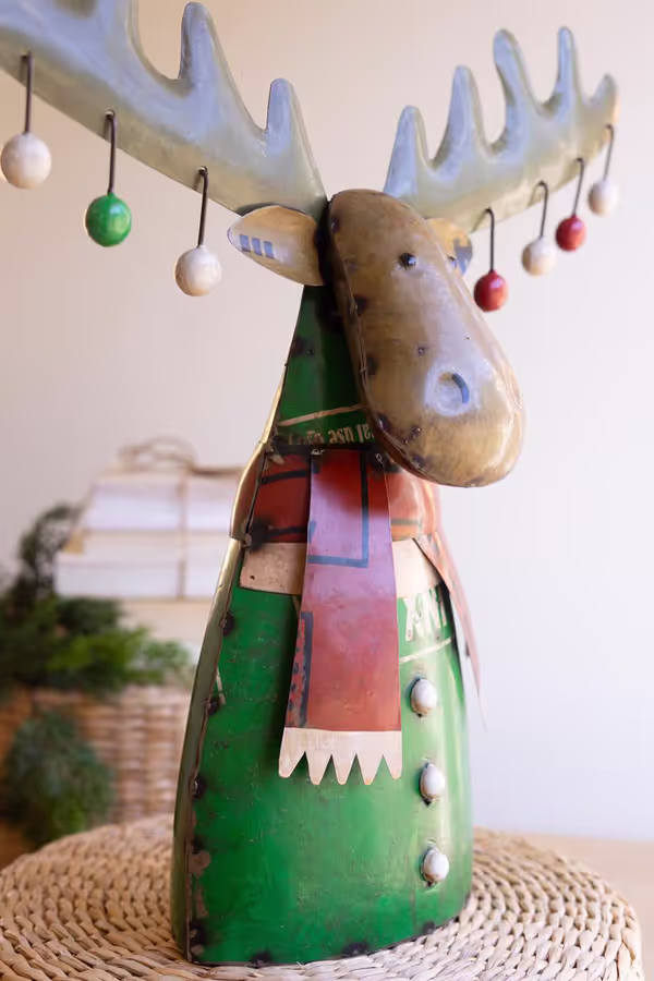Recycled Metal Christmas Moose with Ornaments