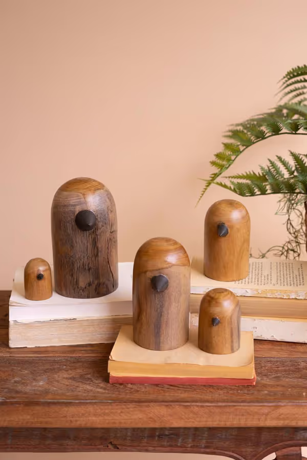 Set of 5 Teakwood Bird Sculptures