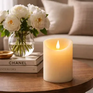 Cream Non Drip Moving Flame LED Candle 3in by 4in 1