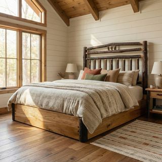 Hickory Log Wagon Wheel Platform Bed - Cal King - Cinnamon