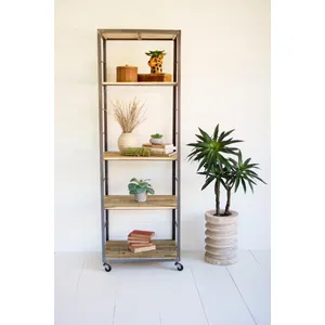Tall Shelving Unit with Adjustable Recycled Wood Shelves 2