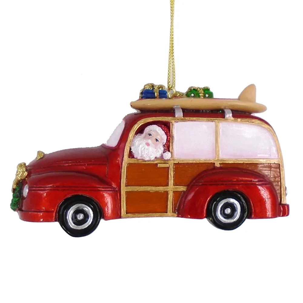 3-1/2" SANTA IN BEACH CRUISER ORNAMENT