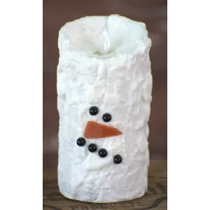 Snowman Bumpy White Moving Flame LED Candle 3in by 6in 3