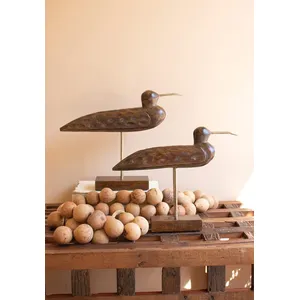 Set of 2 Carved Wooden Shorebirds on Stands 2