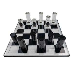 11X11" MODERN CRYSTAL CHESS SET, CLEAR/BLACK 3