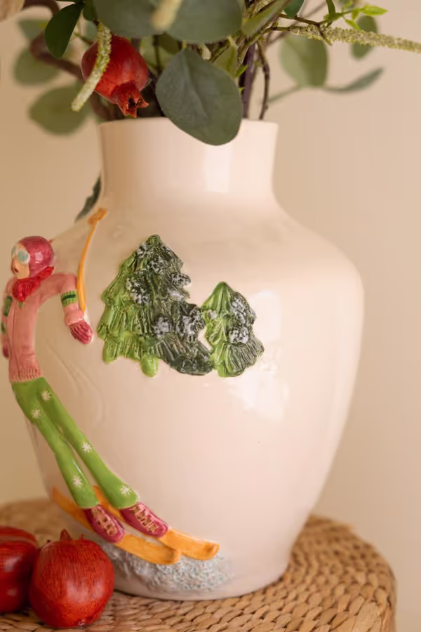 Ceramic Christmas Vase with Skier