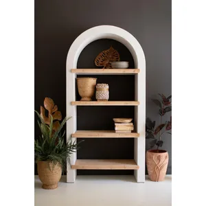 Textured Arched Shelving Unit with Four Wooden Shelves 1