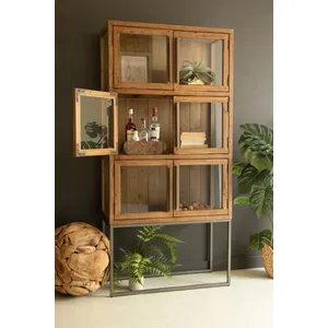 Wood and Metal Display Cabinet with Framed Glass Doors 6