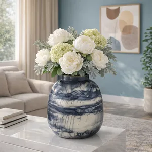 CLYDEBURN BLUE GLASS VASE 13 (IN) 12