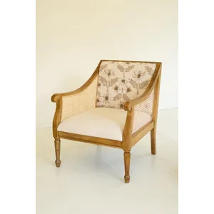 Mango Wood and Cane Arm Chair with Embroidery Back 1