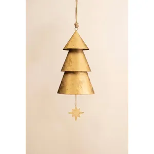 Giant Antique Gold Christmas Tree Bell with Jute Hanger 4