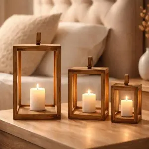 Sleek Rectangle Set of 3 Lanterns 15,12,10in H 1