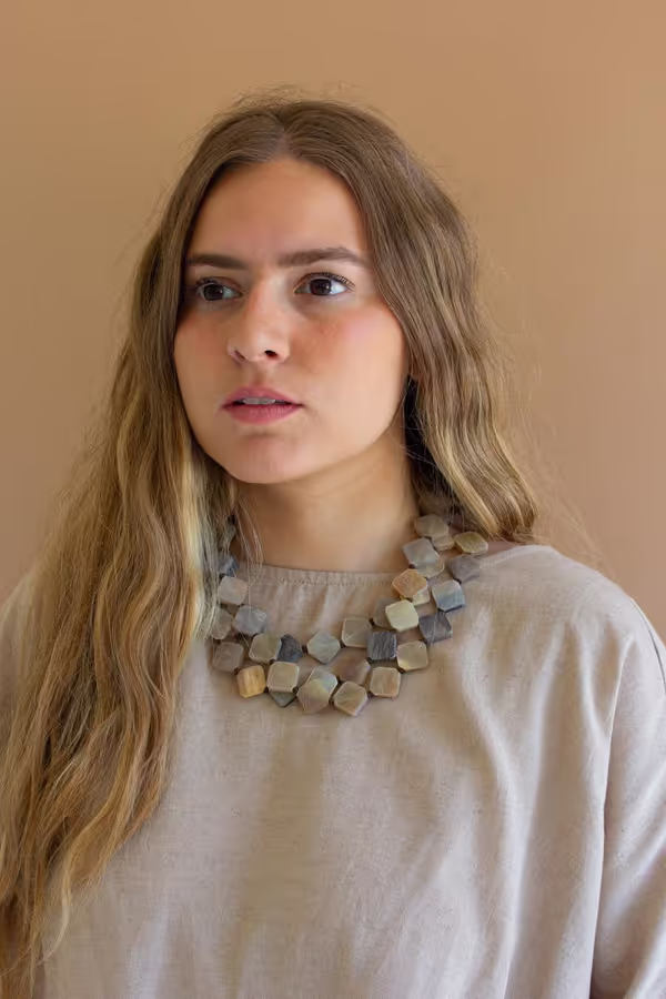 Multi-Layered Horn Bead Necklace /  Light