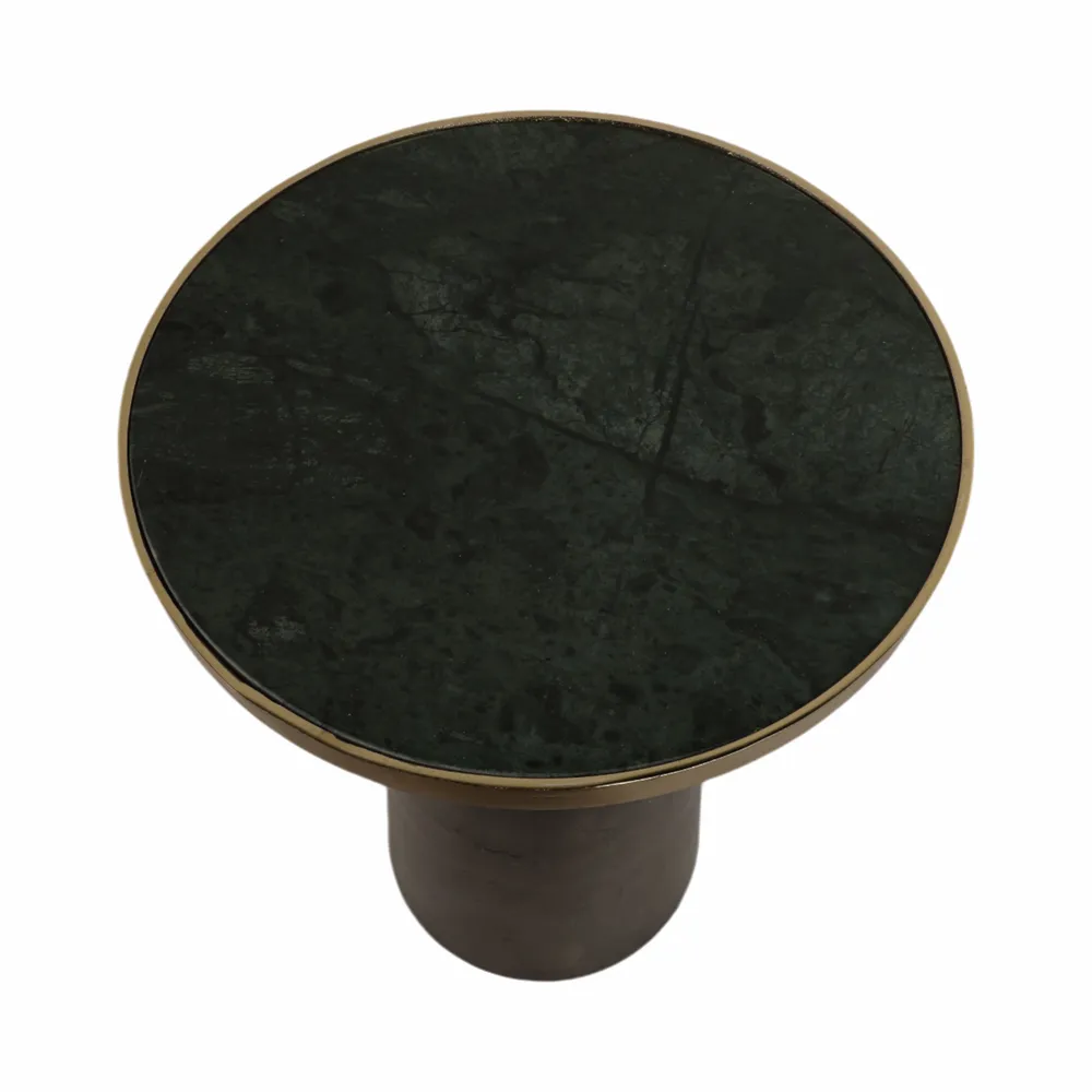 20" METAL ACCENT TABLE GREEN MARBLE TOP, MULTI