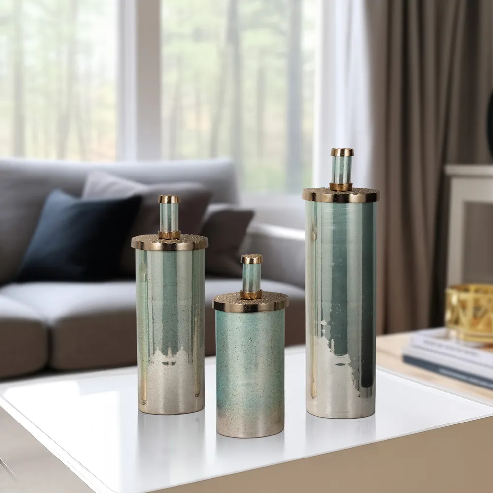 CLAYTONLAND SET OF 3 GREEN GLASS VASES 23 (IN)