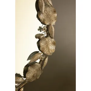 Round Rustic Metal Framed Mirror with Leaf and Fruit Detail 3