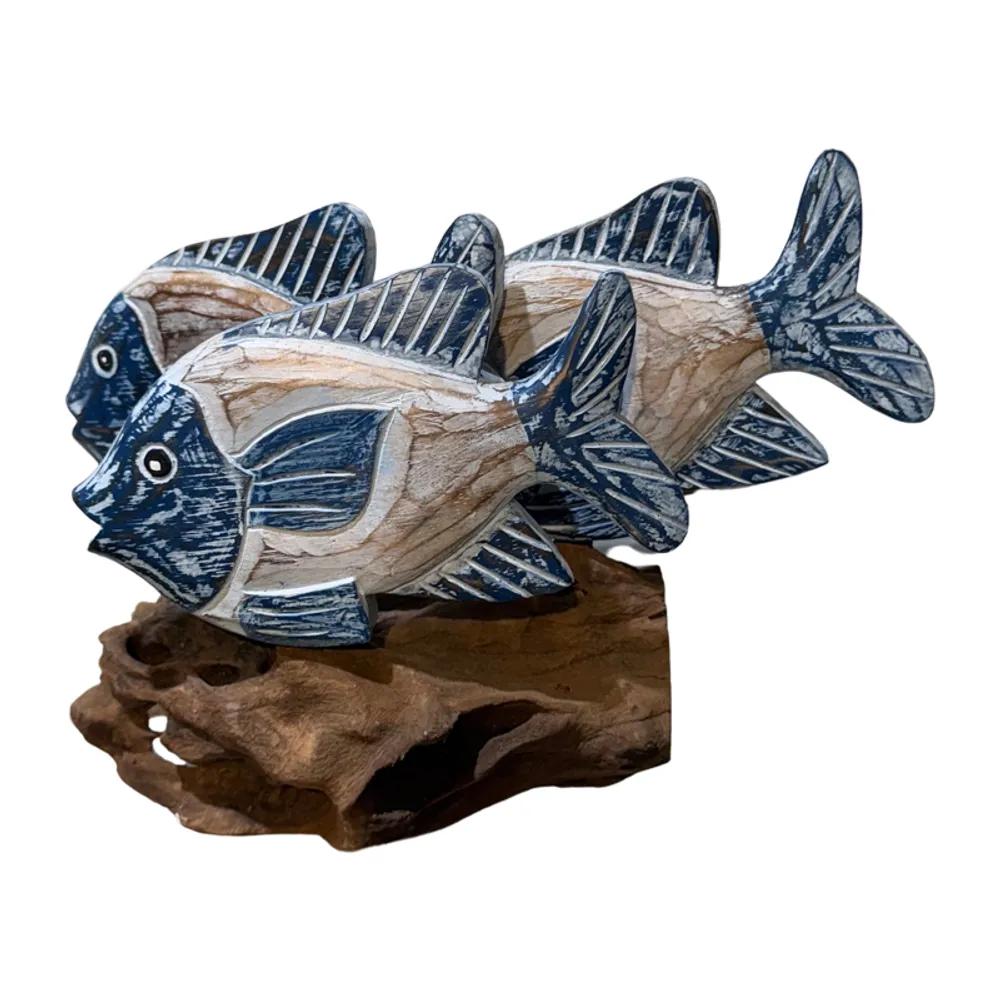 13-1/4" BLUE FISH FAMILY ON DRIFTWOOD
