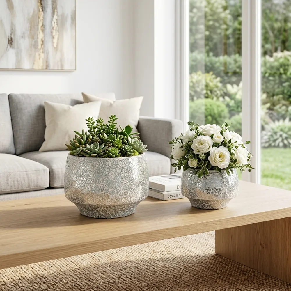 ANTONSHAW SET OF 2 SILVER PLANTER 8 (IN)