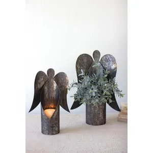 Set of 2 Rustic Metal Angel Candle Holders 1