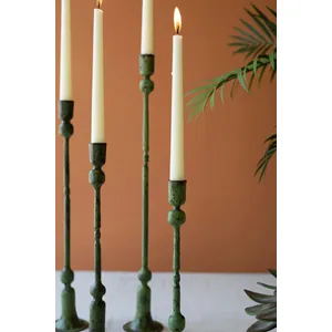 Set of 4 Forged-Iron Green Patina Taper Candle Holders 2