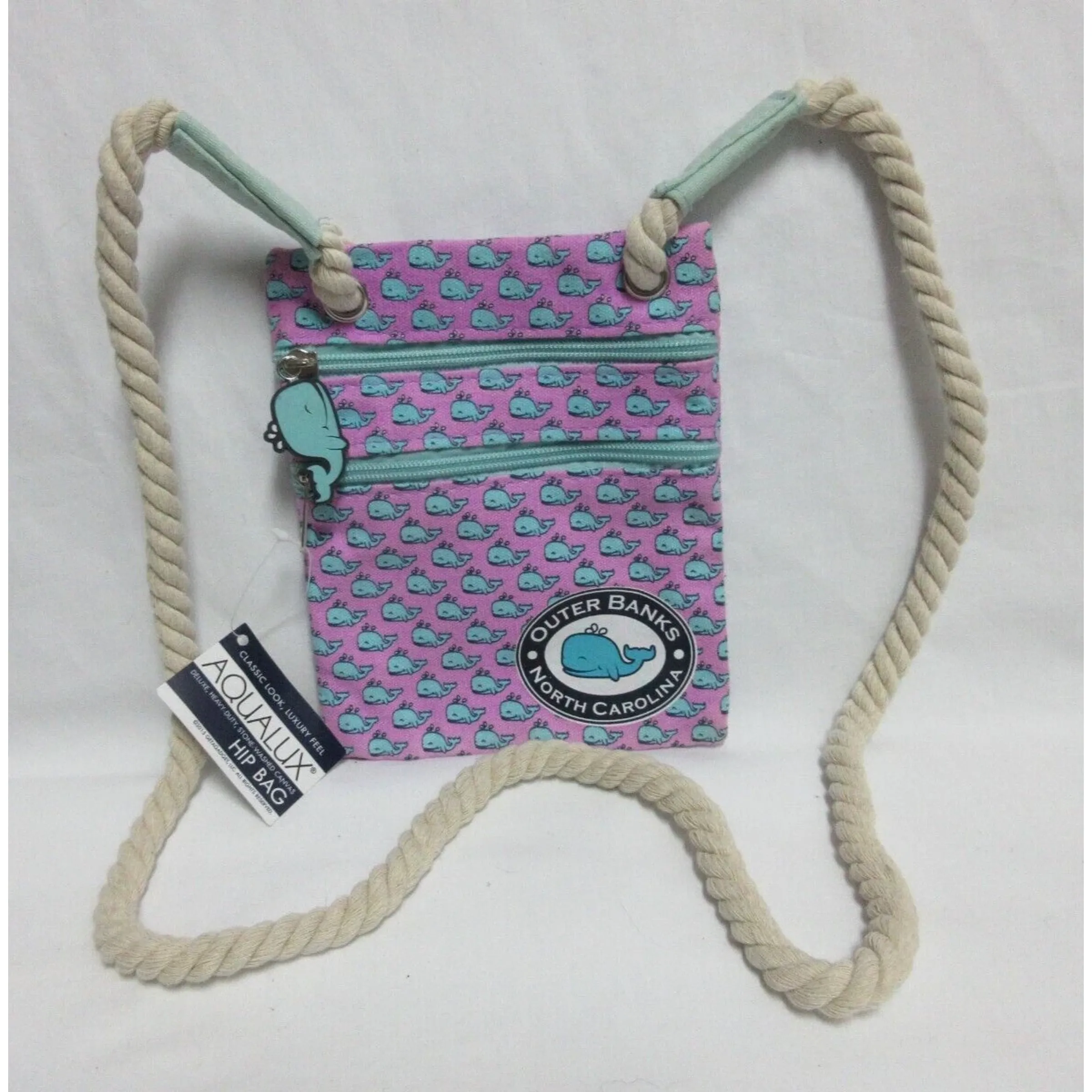 REPEAT PINK WHALE CANVAS HIP BAG - NAVY