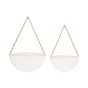 S/2 METAL HALF MOON WALL PLANTERS, WHITE 6