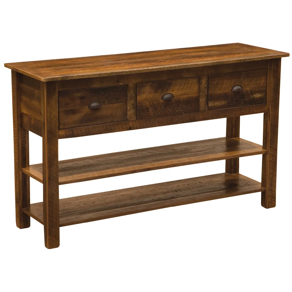 Barnwood Three Drawer Console Table with Two Shelves