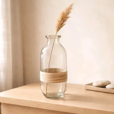 Large Wicker Wrapped Bottle Vase 4x9in