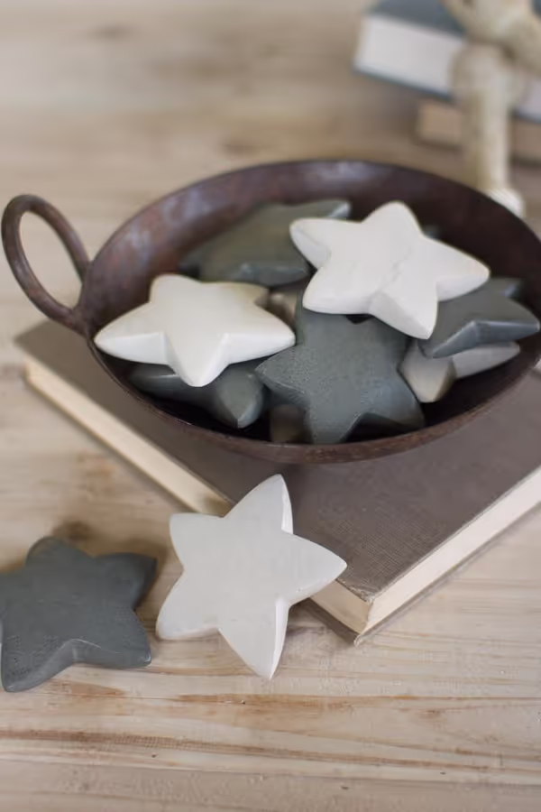 Set of 6 White Hand-Carved Stone Stars