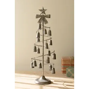 Rustic Metal Christmas Tree with Bells, Bow and Star 1