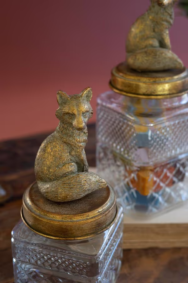 Set of 2 Resin and Glass Fox Canisters