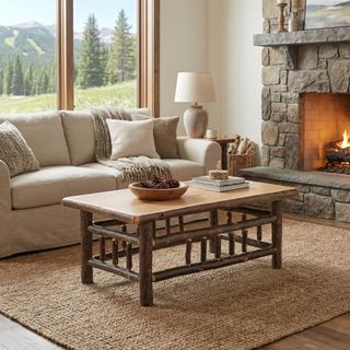 Hickory Log Square Coffee Table - 42-inch - Cognac