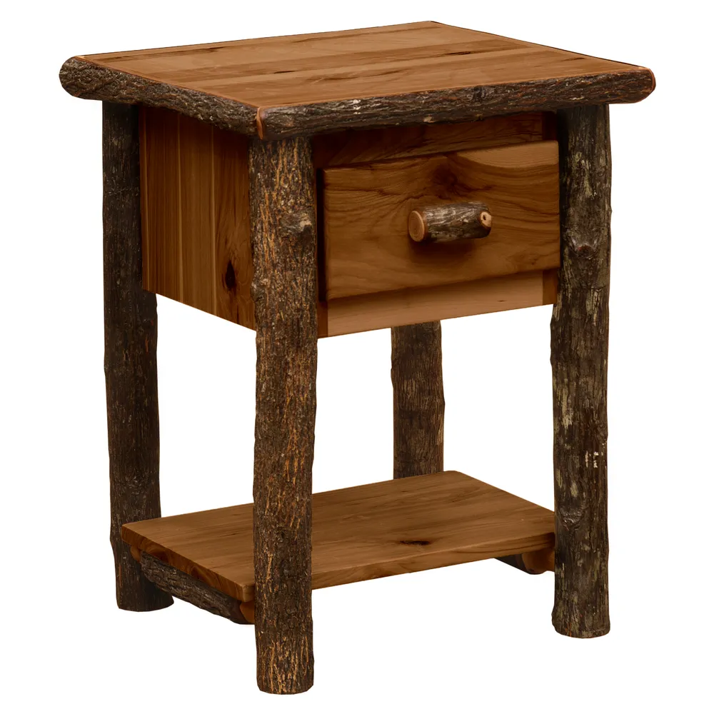 Hickory Log One Drawer End Table with Shelf - Cognac