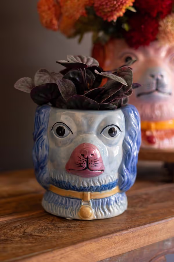 Set of 2 Vintage-Inspired Ceramic Colorful Dog Vases