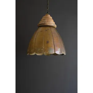 Dome Antique Brass Pendant Light with Wood Detail 3